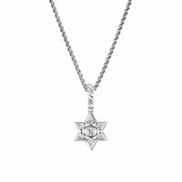 Star of David Pendant Necklace Sterling Silver with Diamonds, 12mm