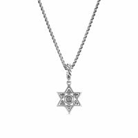 Star of David Pendant Necklace Sterling Silver with Diamonds, 12mm