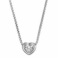 Puffy Heart Pendant Necklace Sterling Silver with Diamonds, 7.8mm