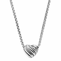 Puffy Heart Pendant Necklace Sterling Silver with Diamonds, 7.8mm