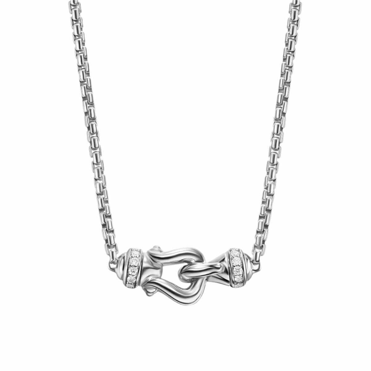 Petite Buckle Necklace Sterling Silver with Diamonds, 16.2mm