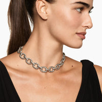 Sculpted Cable Oval Link Necklace Sterling Silver, 18mm