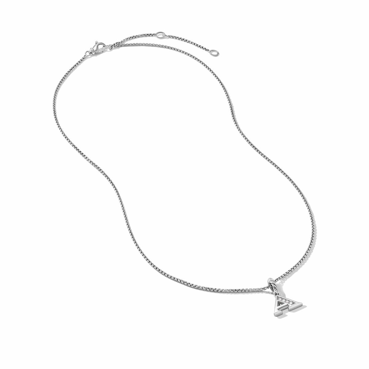 Pavé Initial Pendant Necklace in Sterling Silver with Diamond A