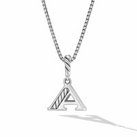 Pavé Initial Pendant Necklace in Sterling Silver with Diamond A