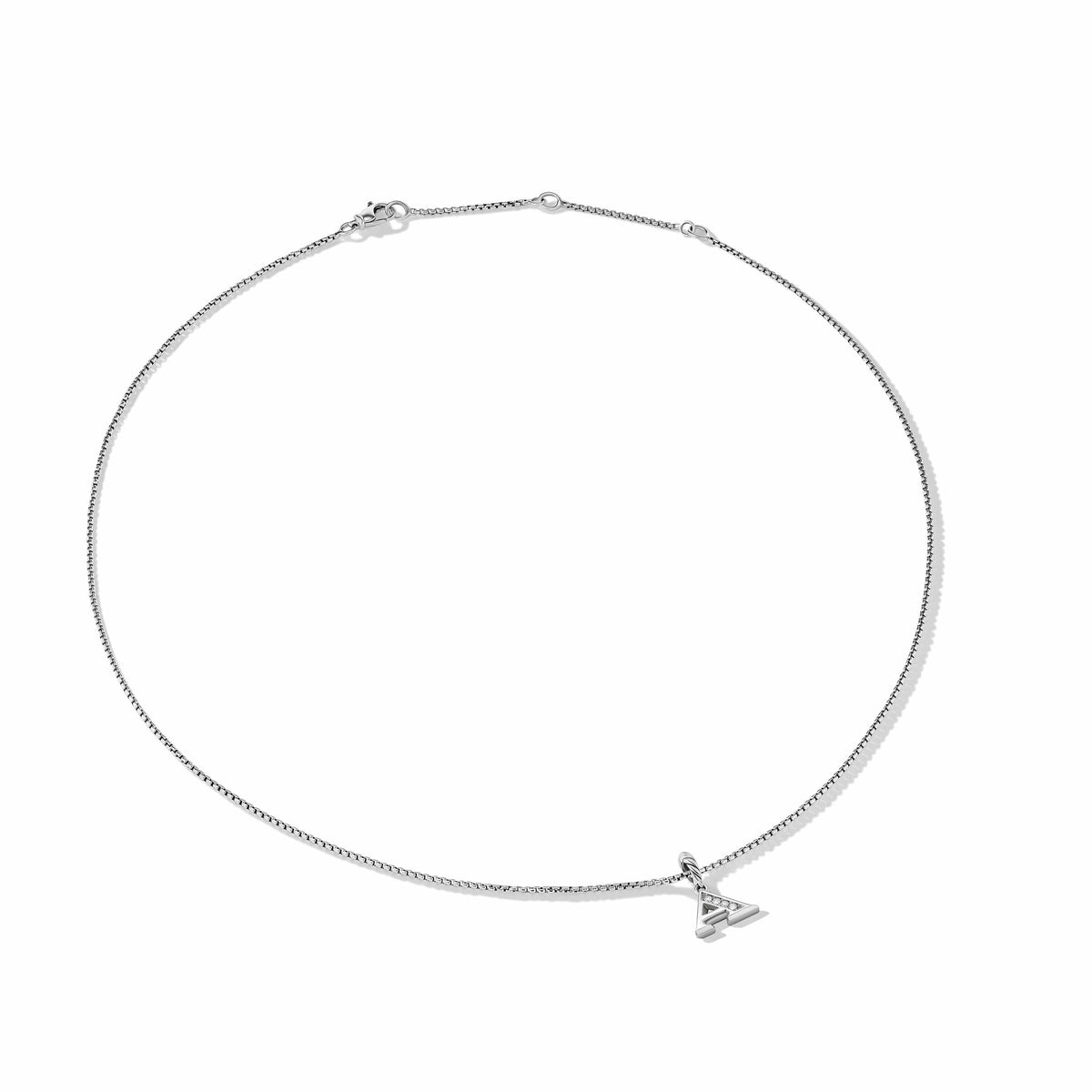 Pavé Initial Pendant Necklace in Sterling Silver with Diamond A