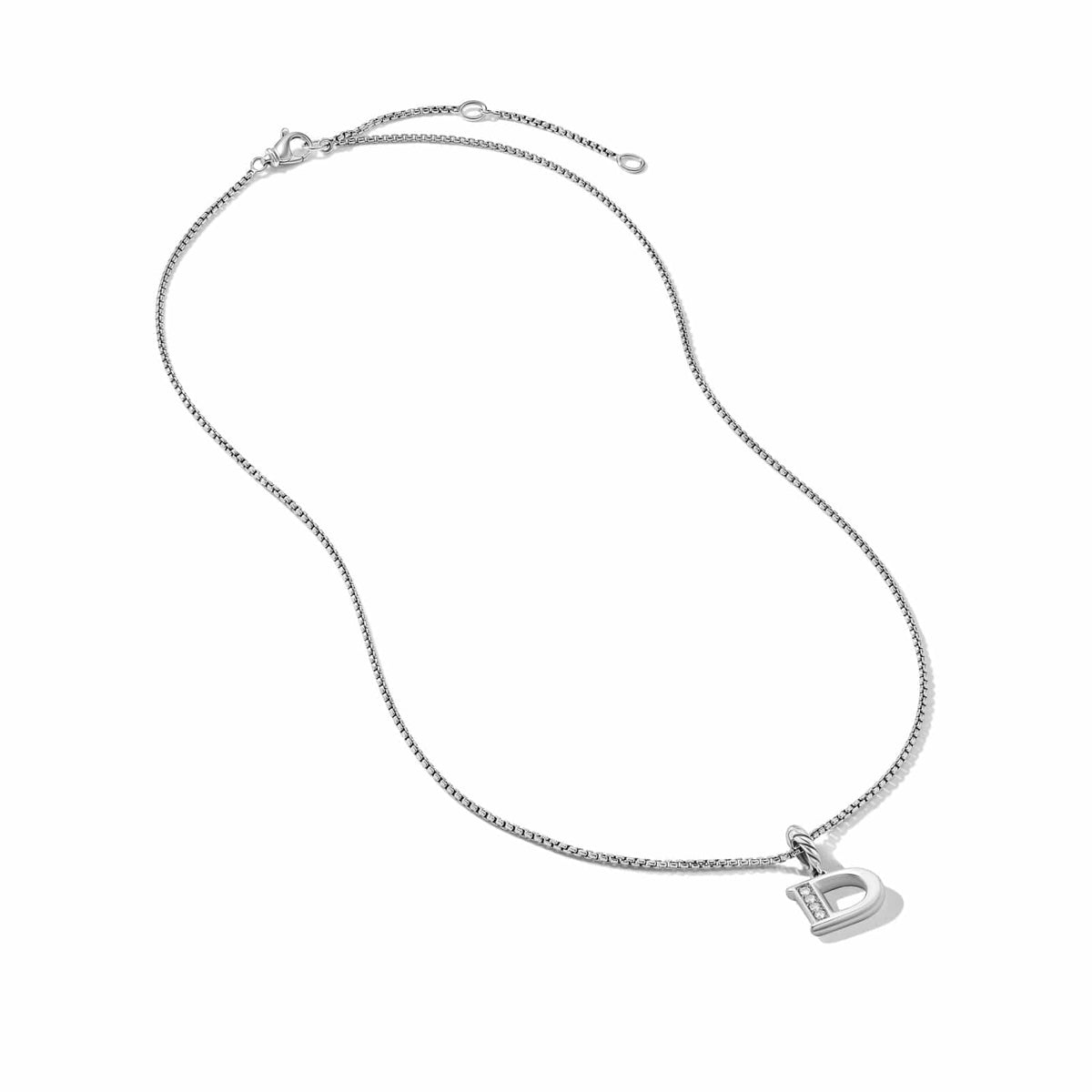 Pavé Initial Pendant Necklace in Sterling Silver with Diamond D