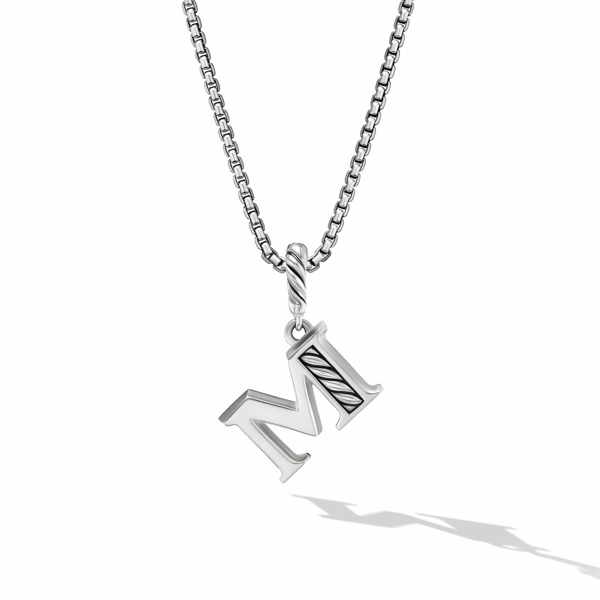 Pavé Initial Pendant Necklace in Sterling Silver with Diamond M