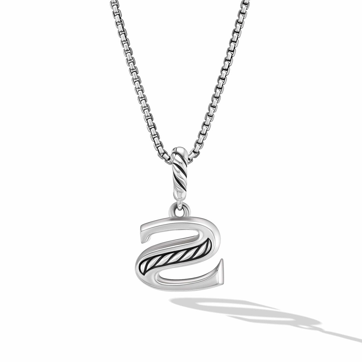 Pavé Initial Pendant Necklace in Sterling Silver with Diamond S