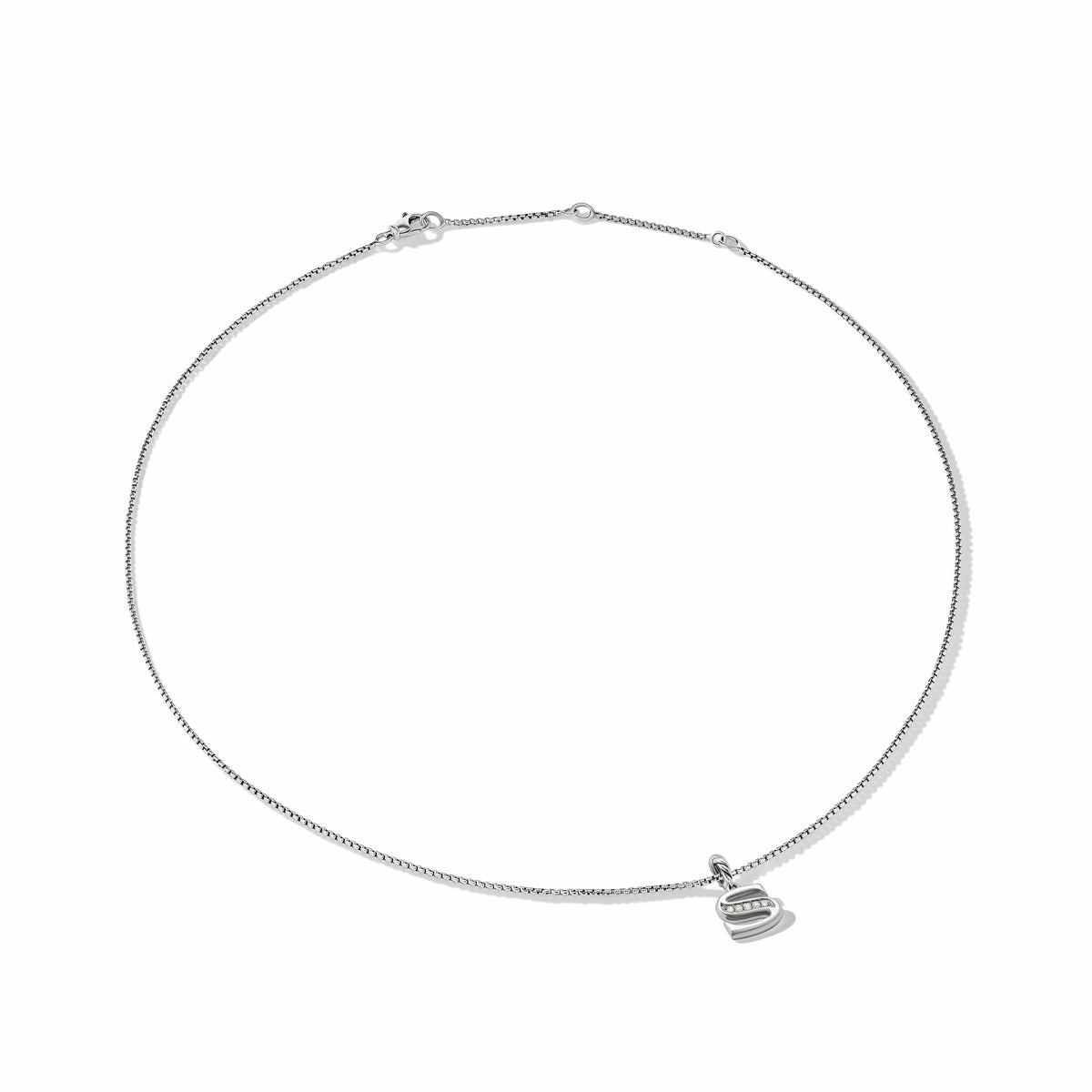 Pavé Initial Pendant Necklace in Sterling Silver with Diamond S