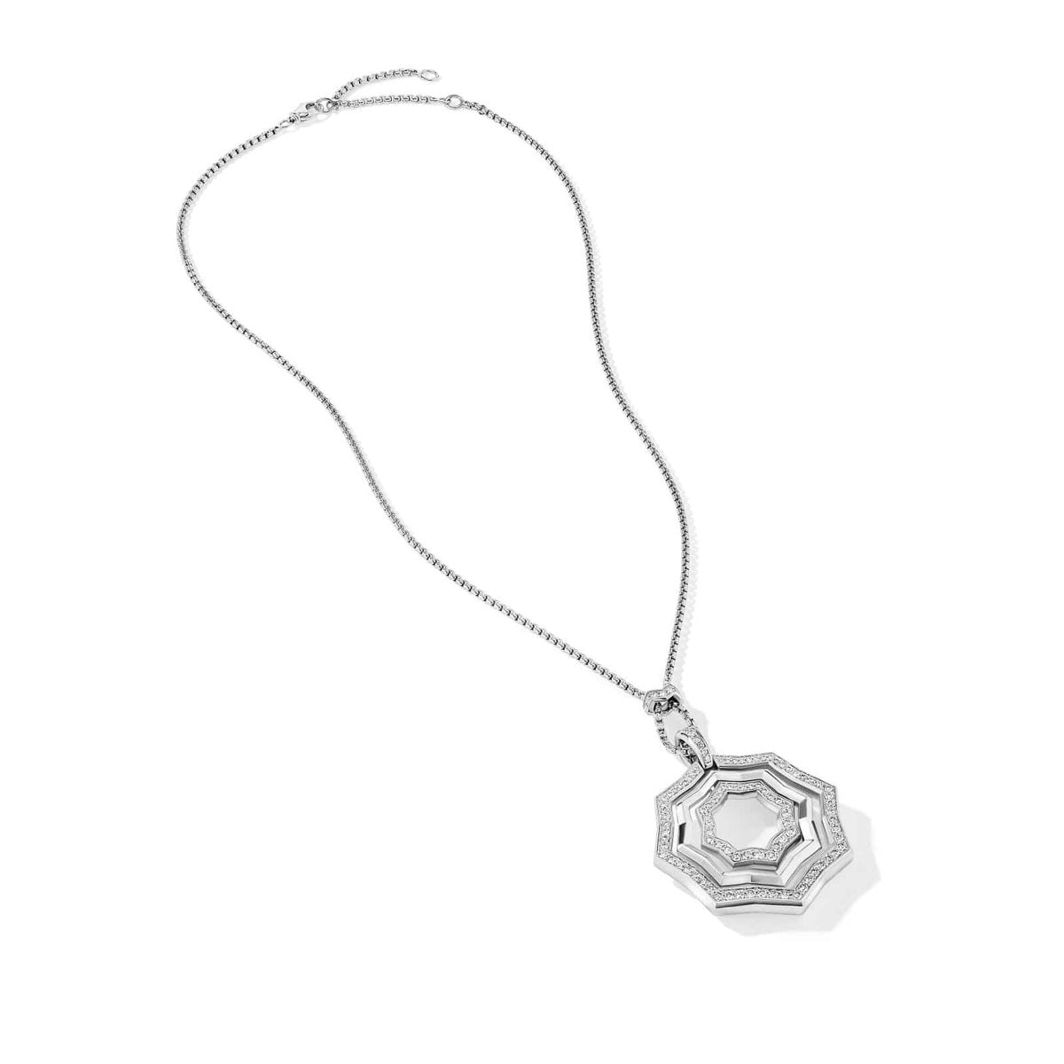 Stax Zig Zag Pendant Necklace in Sterling Silver with Diamonds, 38mm