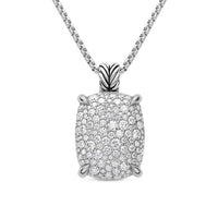 Chatelaine® Elongated Pendant Necklace Sterling Silver with Diamonds, 19mm