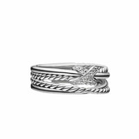 X Crossover Band Ring Sterling Silver with Diamonds, 6mm