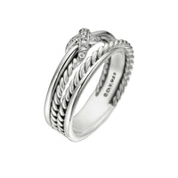 X Crossover Band Ring Sterling Silver with Diamonds, 6mm
