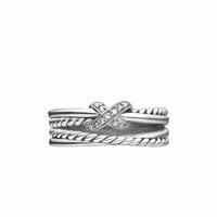 X Crossover Band Ring Sterling Silver with Diamonds, 6mm