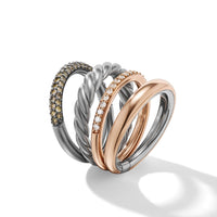 DY Mercer Melange Multi Row Ring in Sterling Silver with 18K Rose Gold and Pavé Diamonds
