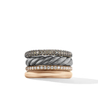 DY Mercer Melange Multi Row Ring in Sterling Silver with 18K Rose Gold and Pavé Diamonds