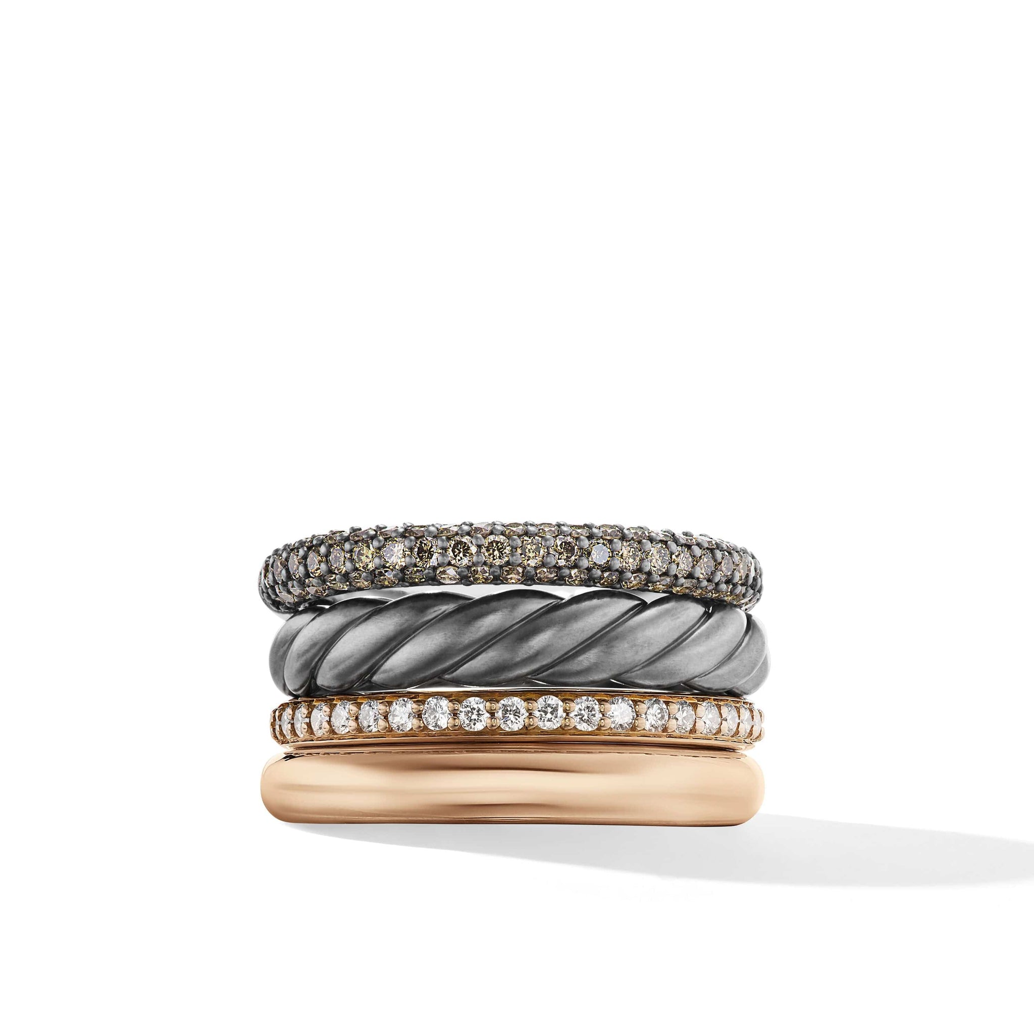 DY Mercer™ Melange Multi Row Ring in Sterling Silver with 18K Rose Gold and Pavé Diamonds