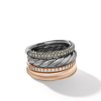 DY Mercer Melange Multi Row Ring in Sterling Silver with 18K Rose Gold and Pavé Diamonds