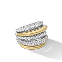 DY Mercer™ Multi Row Ring in Sterling Silver with 18K Yellow Gold and Diamonds