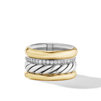 DY Mercer™ Multi Row Ring in Sterling Silver with 18K Yellow Gold and Diamonds, 14mm