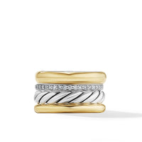 DY Mercer™ Multi Row Ring in Sterling Silver with 18K Yellow Gold and Diamonds, 14mm