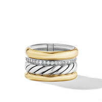 DY Mercer™ Multi Row Ring in Sterling Silver with 18K Yellow Gold and Pavé Diamonds