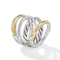 DY Mercer™ Multi Row Ring in Sterling Silver with 18K Yellow Gold and Pavé Diamonds