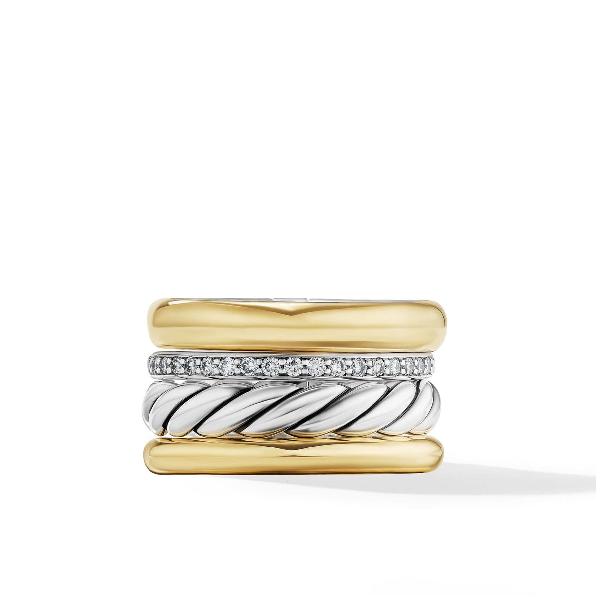 DY Mercer™ Multi Row Ring in Sterling Silver with 18K Yellow Gold and Pavé Diamonds