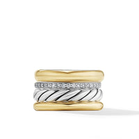 DY Mercer™ Multi Row Ring in Sterling Silver with 18K Yellow Gold and Diamonds, 14mm