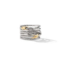 Double X Crossover Ring in Sterling Silver with 18K Yellow Gold, 13mm
