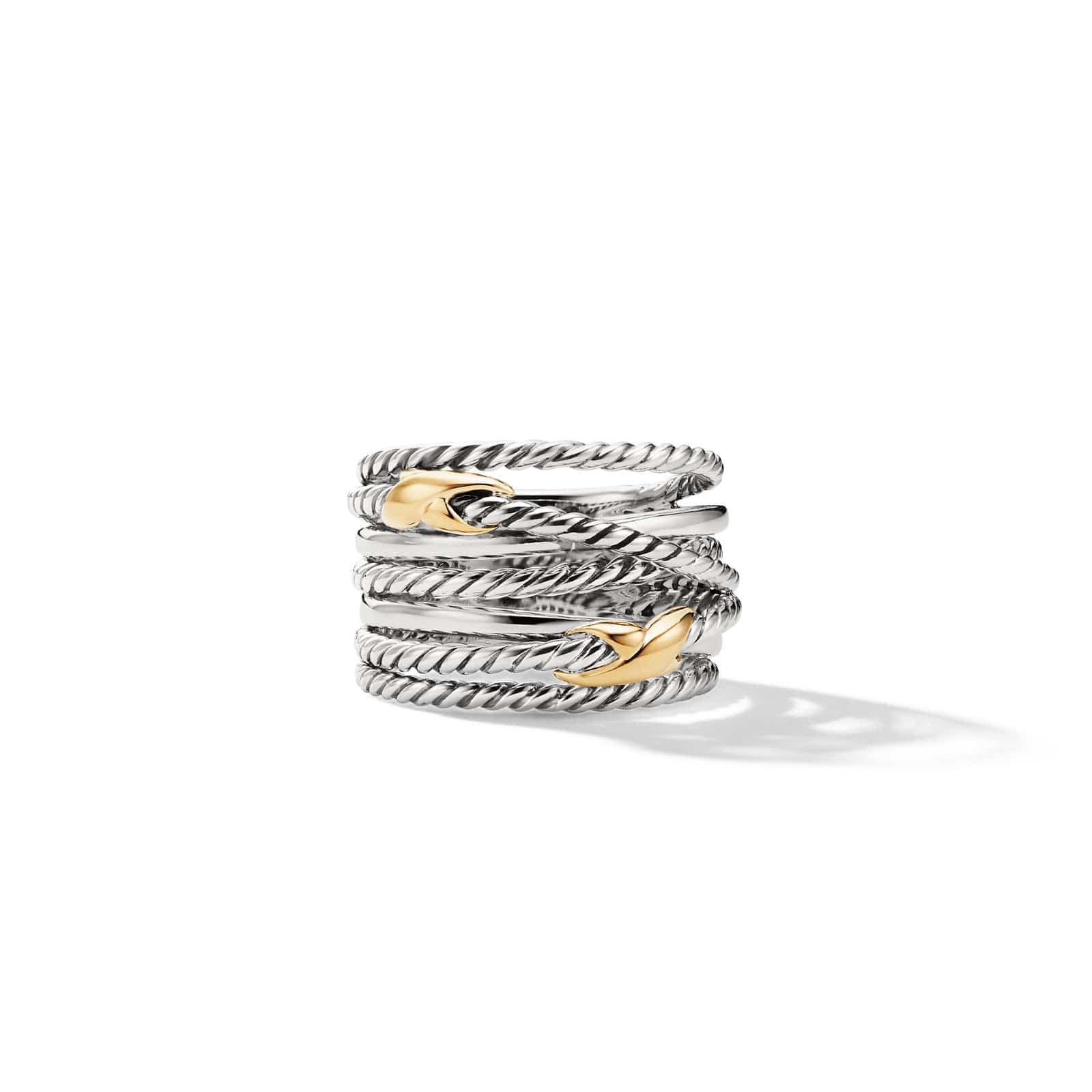 Double X Crossover Ring in Sterling Silver with 18K Yellow Gold, 13mm