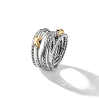 Double X Crossover Ring in Sterling Silver with 18K Yellow Gold, 13mm