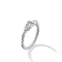 Petite Buckle Ring in Sterling Silver and Diamonds, 2mm