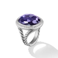 Albion® Oval Ring in Sterling Silver with Black Orchid and Diamonds, 21mm