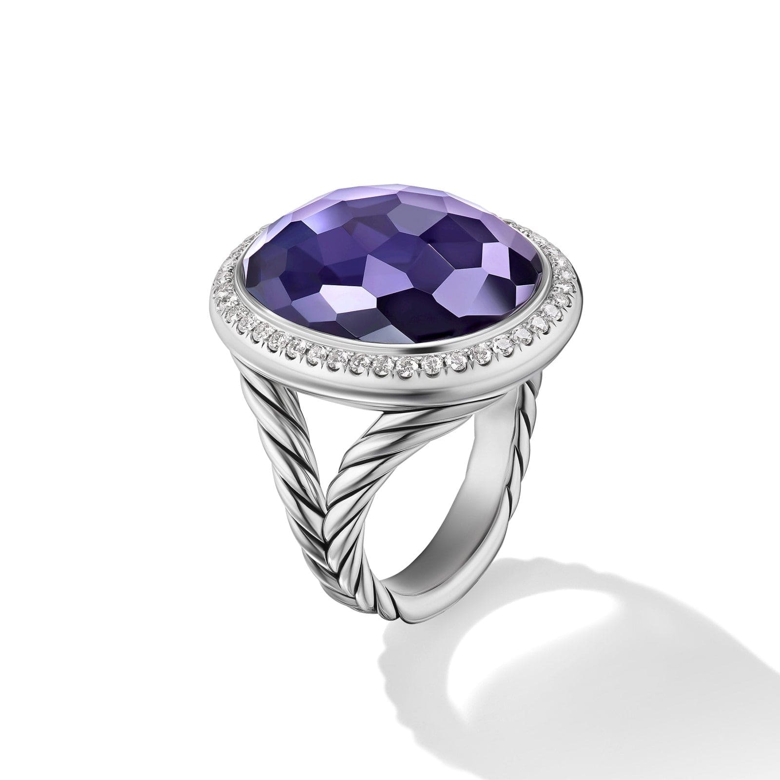 Albion® Oval Ring in Sterling Silver with Black Orchid and Diamonds, 21mm