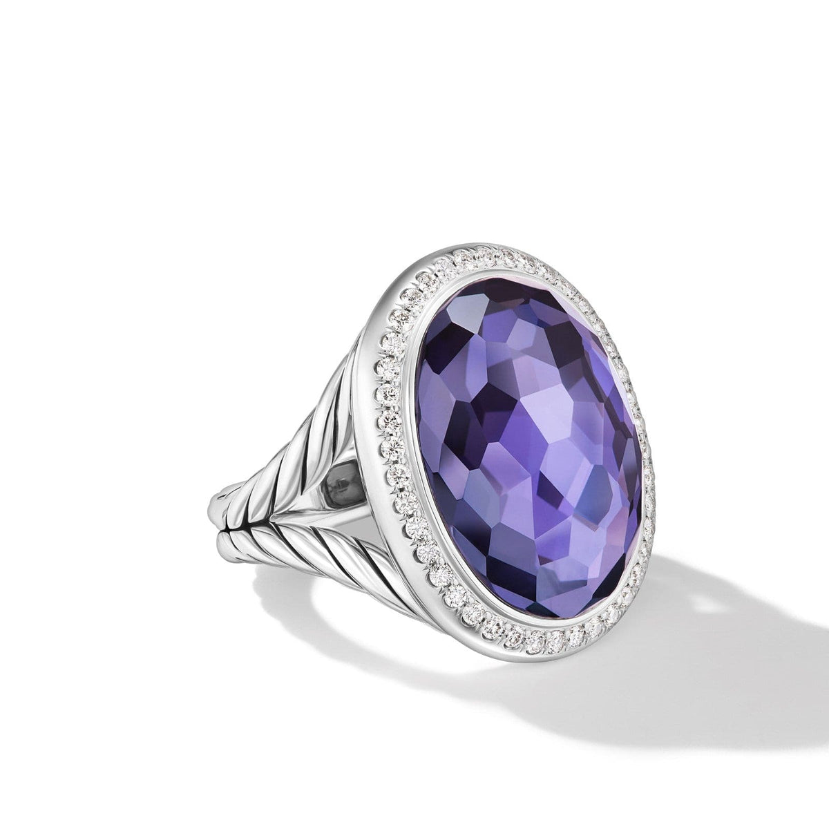 Albion® Oval Ring in Sterling Silver with Black Orchid and Diamonds, 21mm