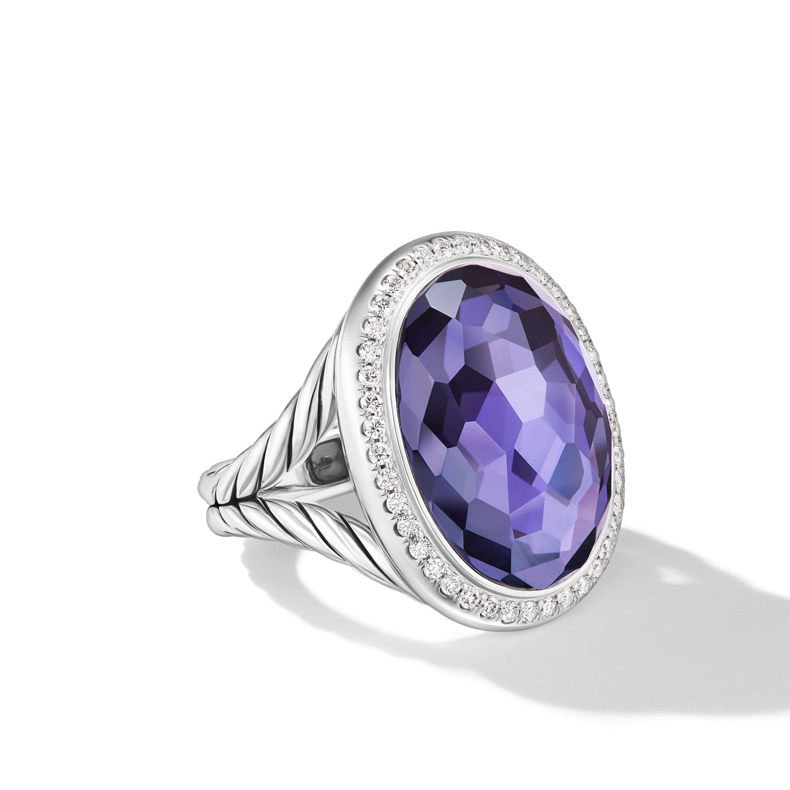 Albion® Oval Ring in Sterling Silver with Black Orchid and Diamonds, 21mm