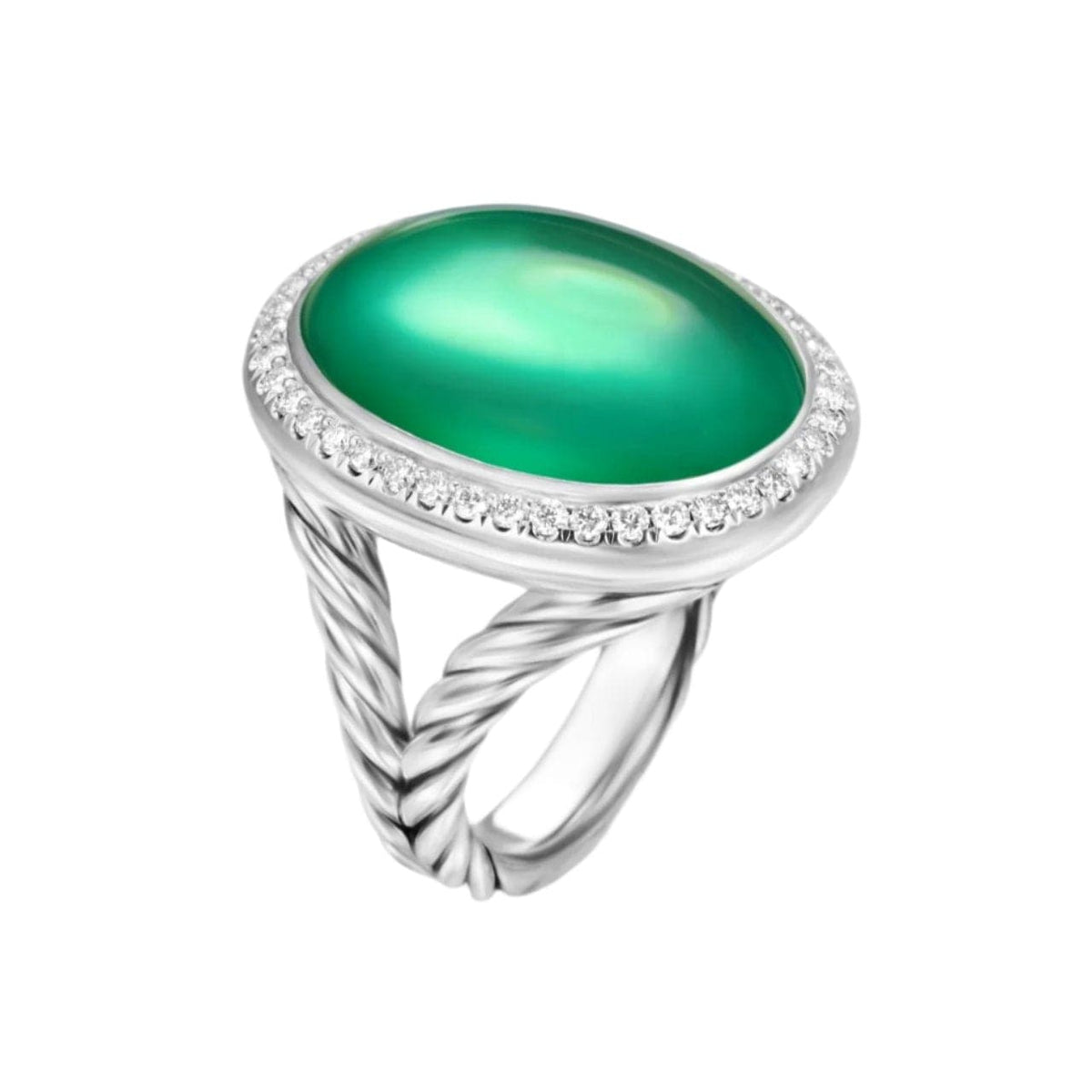 Albion® Oval Ring Sterling Silver with Lagoon Orchid and Diamonds, 21mm