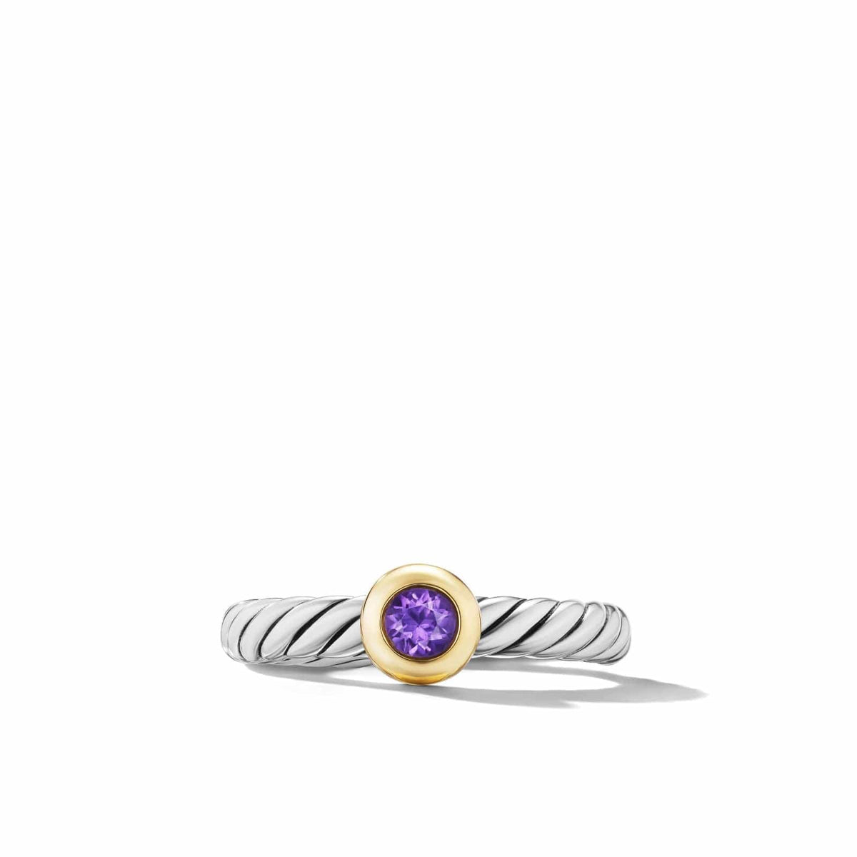 Petite Cable Ring in Sterling Silver with 14K Yellow Gold and Amethyst, 2.8mm