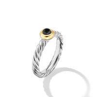 Petite Cable Ring in Sterling Silver with 14K Yellow Gold and Onyx, 2.8mm