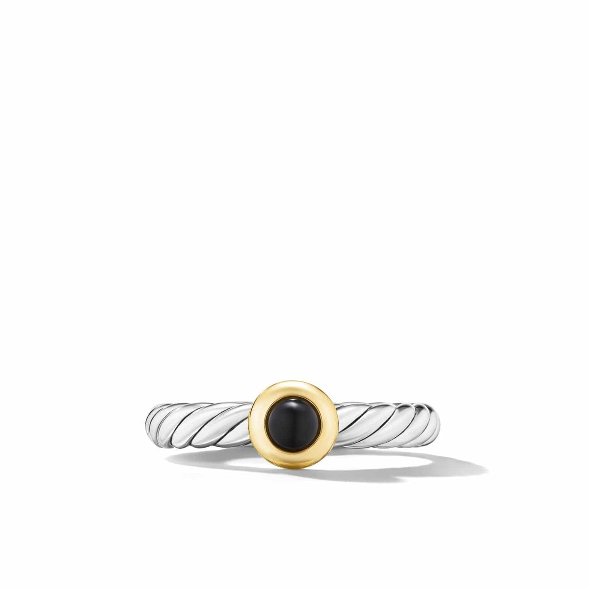 Petite Cable Ring in Sterling Silver with 14K Yellow Gold and Onyx, 2.8mm