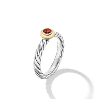 Petite Cable Ring in Sterling Silver with 14K Yellow Gold and Rhodolite Garnet, 2.8mm