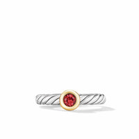 Petite Cable Ring in Sterling Silver with 14K Yellow Gold and Rhodolite Garnet, 2.8mm