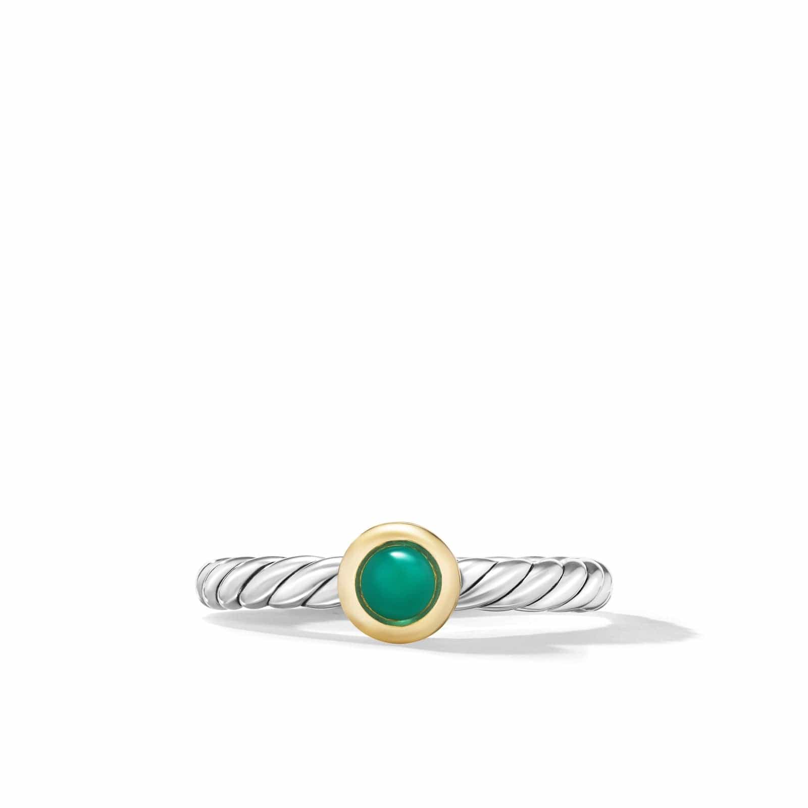 Petite Cable Ring in Sterling Silver with 14K Yellow Gold and Green Onyx, 2.8mm