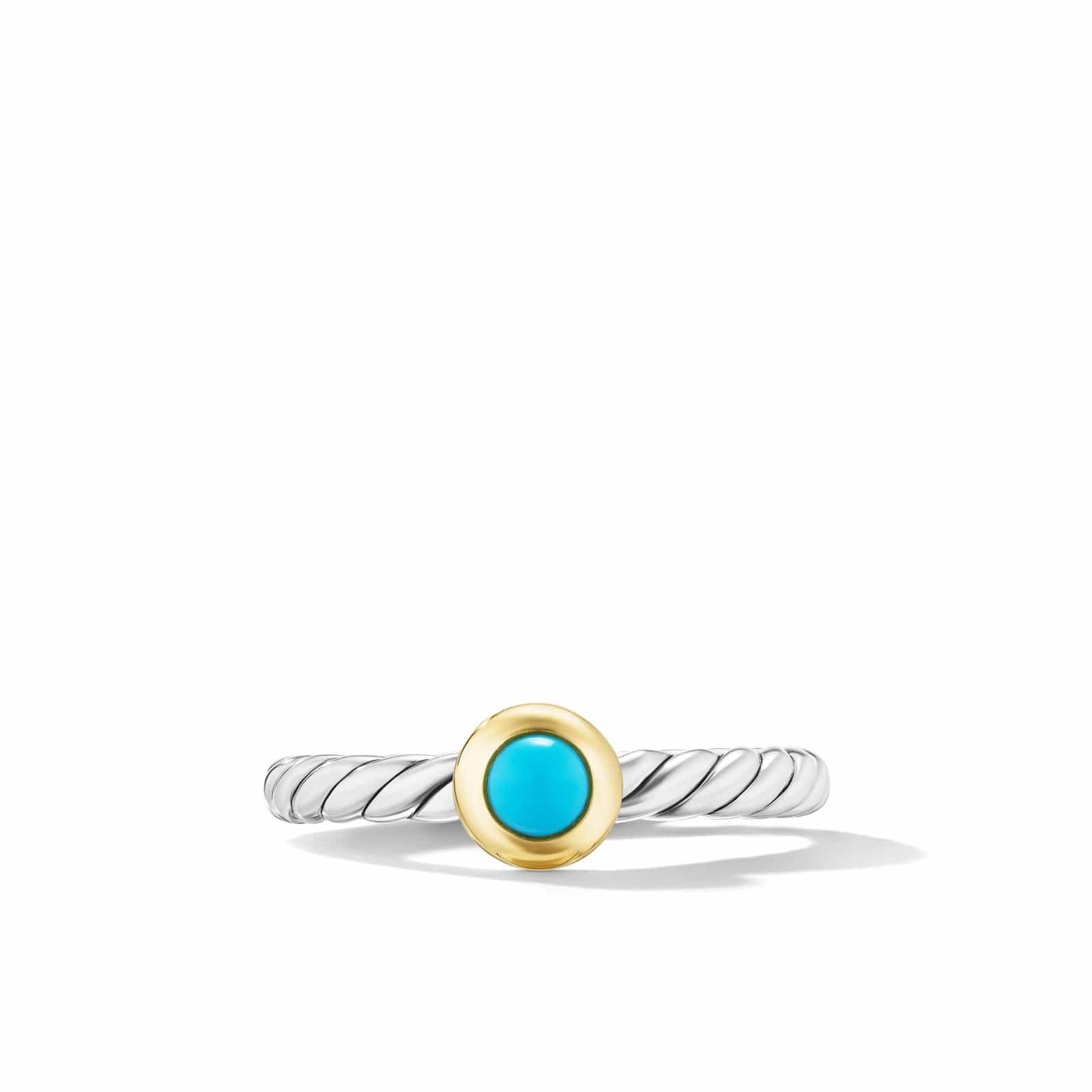 Petite Cable Ring in Sterling Silver with 14K Yellow Gold and Turquoise, 2.8mm