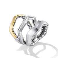 Zig Zag Stax™ Three Row Ring in Sterling Silver with 18K Yellow Gold and Diamonds, 11.7mm