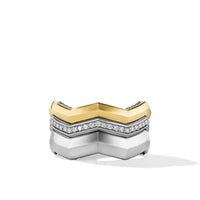 Zig Zag Stax™ Three Row Ring in Sterling Silver with 18K Yellow Gold and Diamonds, 11.7mm