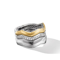 Zig Zag Stax™ Three Row Ring in Sterling Silver with 18K Yellow Gold and Diamonds, 11.7mm