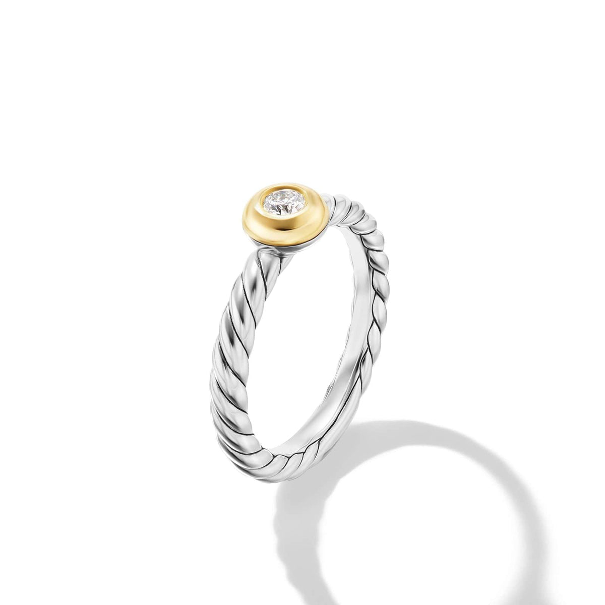 Petite Cable Ring in Sterling Silver with 14K Yellow Gold and Center Diamond, 2.8mm