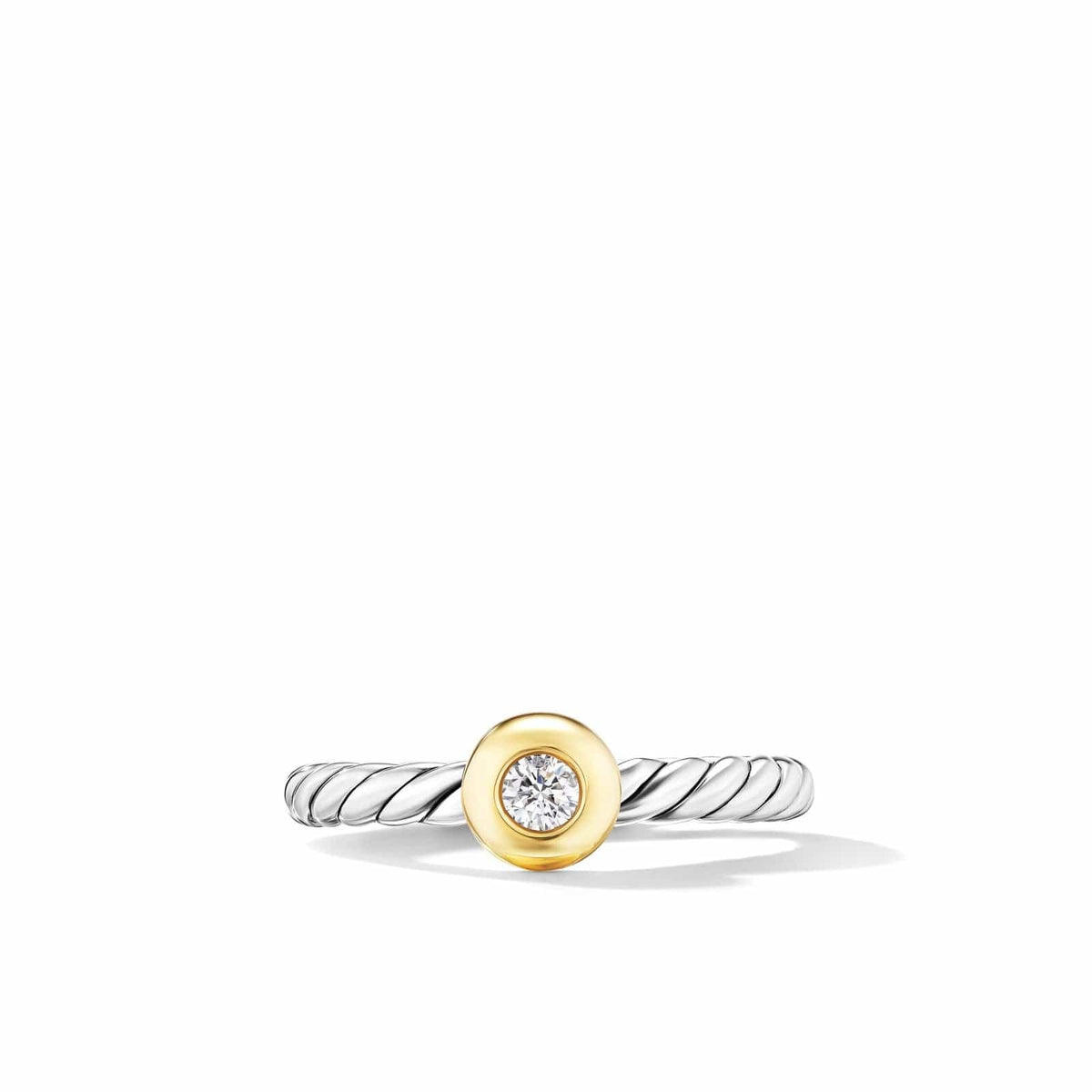 Petite Cable Ring in Sterling Silver with 14K Yellow Gold and Center Diamond, 2.8mm